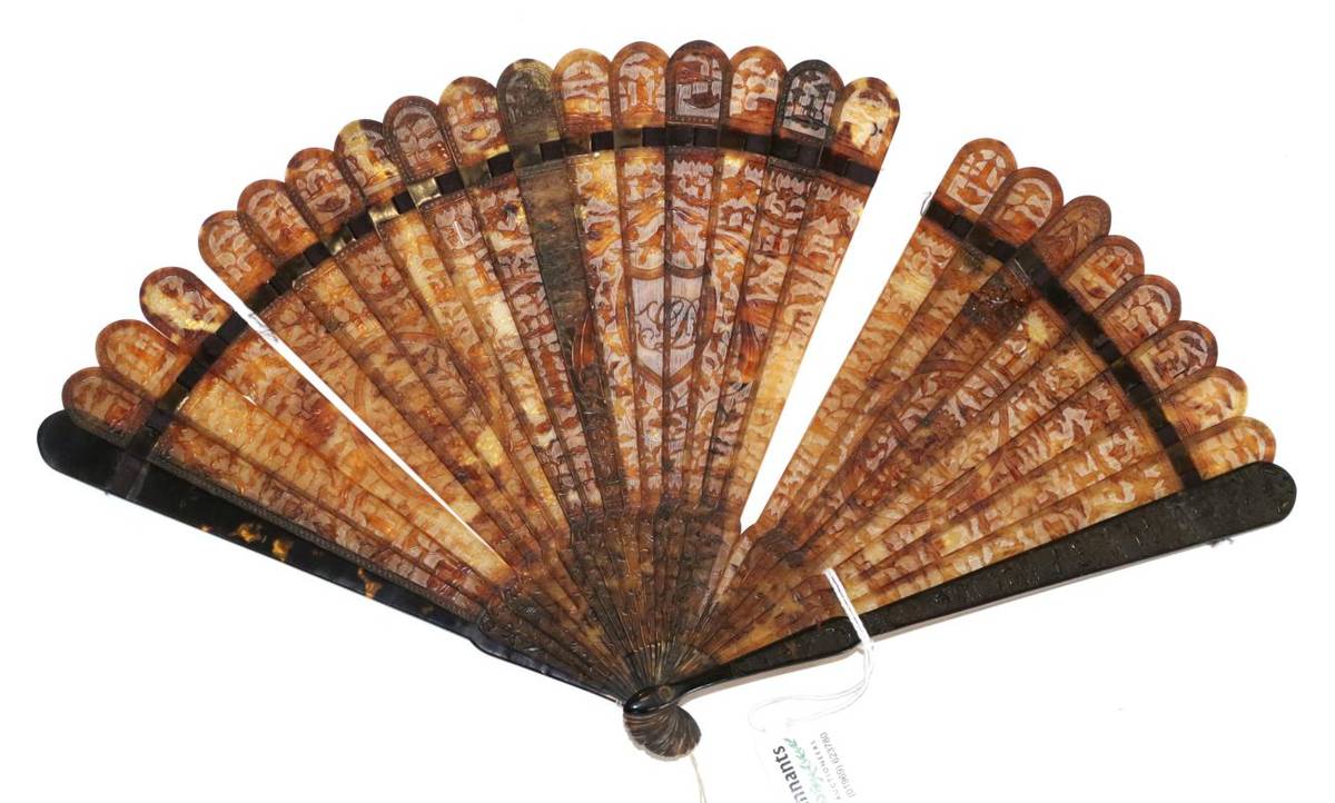 Lot 398 - A Small Fine Early 19th Century Chinese Carved Tortoiseshell Brisé Fan, Qing Dynasty, with 24...