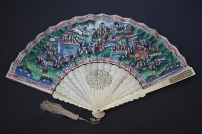 Lot 404 - An Unusual Mid-19th Century Chinese Ivory Mandarin Fan, Qing Dyansty, the sticks being...