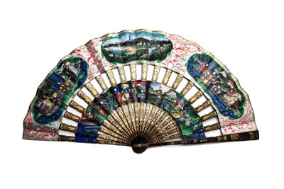 Lot 408 - A 19th Century Fine and Large Chinese Cabriolet Fan, Qing Dynasty, double paper sticks on a...