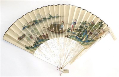 Lot 452 - An 18th Century Chinese Carved White Mother-of-Pearl Fan, Qing Dynasty, mounted with a double paper