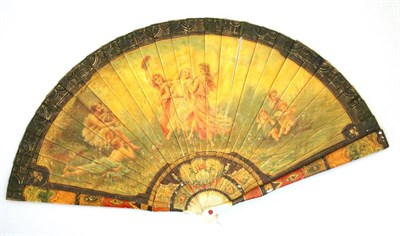 Lot 459 - A Late 19th Century Varnished Brisé Fan, of the type known as Vernis Martin, the ivory (?)...