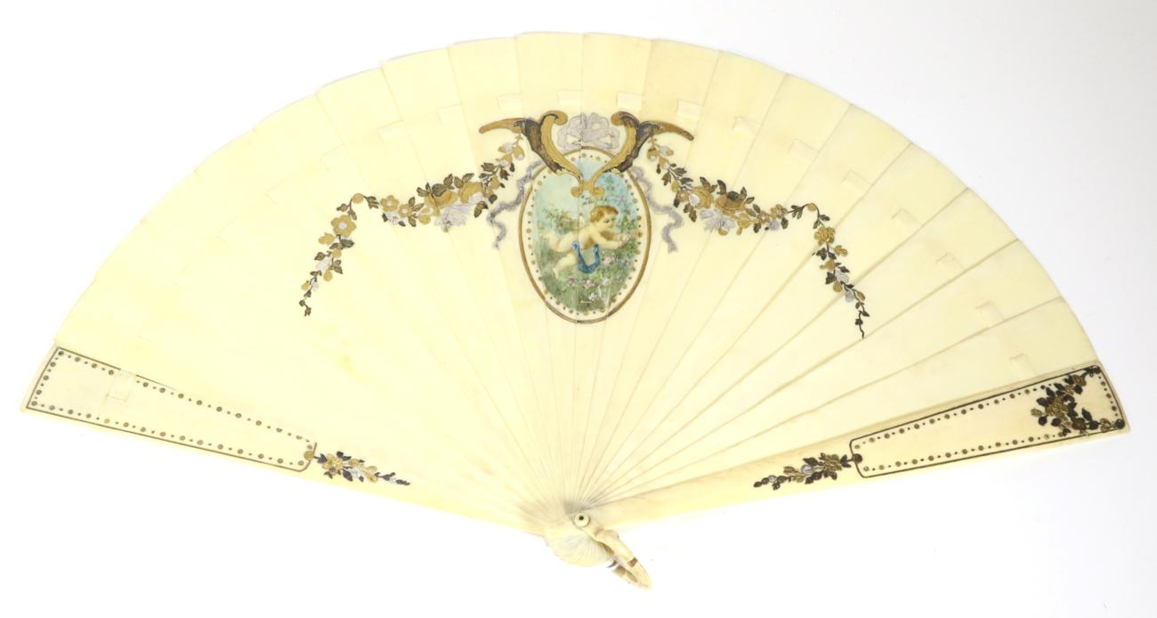 Lot 460 - A Circa 1860's to 1880's Large and Substantial Ivory Brisé Fan, probably Austrian, with a...