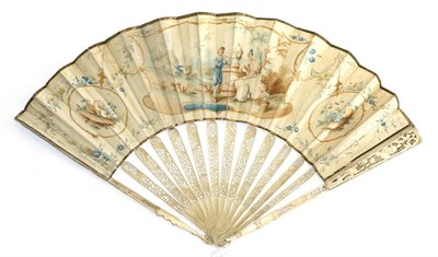 Lot 464 - An Early 18th Century Ivory Fan, with carved and pierced monture, the slender guards carved...
