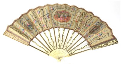 Lot 465 - A Mid to Late 18th Century Ivory Fan, the monture gilded, the upper section of the guard inlaid...