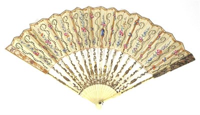 Lot 467 - A Vibrant Mid-18th Century Ivory Fan, the monture silvered and gilded, carved and pierced, the...