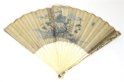 Lot 469 - An Elegant Early 19th Century Ivory Fan, the gorge sticks plain, the guards being inlaid with...