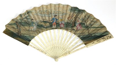 Lot 470 - A Mid to Late 18th Century Ivory Fan, with carved and pierced monture, the upper guards quite...