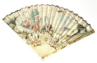 Lot 473 - Pastoral Idyll: An Early 18th Century Ivory Fan, with carved guards and a carved, pierced and...