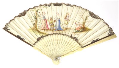 Lot 474 - The Grape Harvest: A Circa 1740's Ivory Fan, the plain sticks mounted with a painted country...