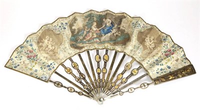 Lot 476 - Venus and Adonis: A Fine 18th Century Mother-of-Pearl Fan, circa 1760's, the monture carved,...