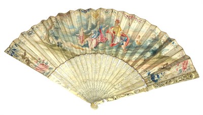Lot 477 - Venus and Mars: An 18th Century Ivory Fan, with carved and pierced sticks and guards, the gorge...