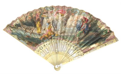 Lot 480 - The Sacrifice of Iphigènia: An Early 18th Century Ivory Fan, the monture inlaid with lightly...