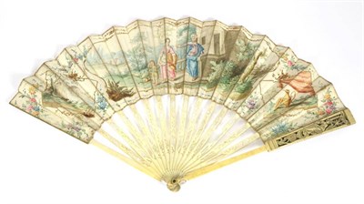 Lot 14 - The Banishment of Hagar and Ishmael: An 18th Century Ivory Fan, with upper guards carved and...