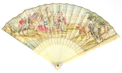 Lot 16 - Aeneas and the Healer: An 18th Century Ivory Fan, the guards and gorge carved, a wide band of...