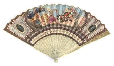 Lot 17 - Aurora, After the painting by Guerchino:  An 18th Century Ivory Fan, with carving and extensive...