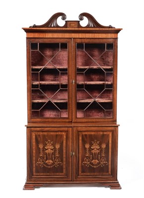 Lot 1046 - A Victorian Mahogany, Satinwood, Tulipwood Banded and Marquetry Inlaid Bookcase, late 19th century