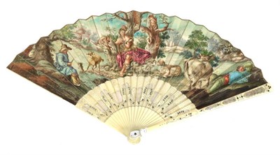 Lot 26 - Apollo the Shepherd: A Fine Early 18th Century Italian Fan, with ivory sticks, the guards and gorge