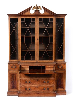 Lot 1048 - A George III Design Mahogany, Ebony and Boxwood Strung Breakfront Bookcase, 19th century, the...