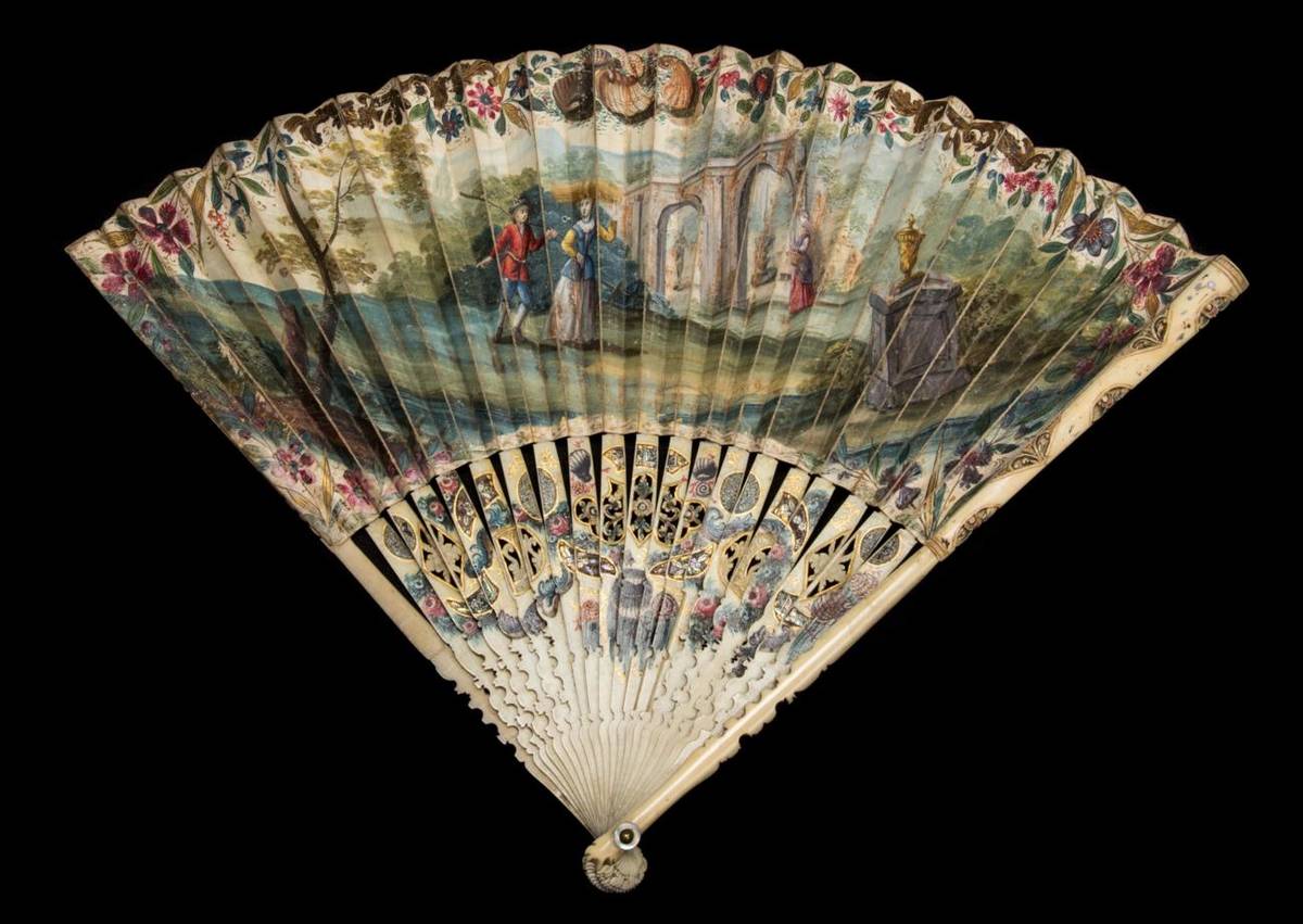 Lot 40 - An Early and Quite Slender 18th Century Ivory Fan, the guards with simple painted decoration,...