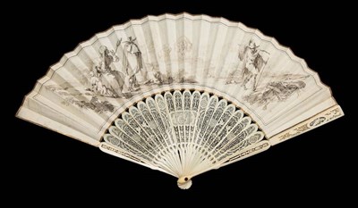 Lot 43 - The Sheep Shearing?: A Mid-18th Century Ivory Italian Fan, the guards and gorge pierced and carved