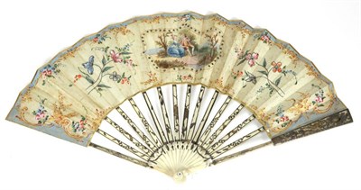 Lot 45 - Tender Moment: An 18th Century Ivory Fan, circa 1760-1770's, the simple monture with straight gorge