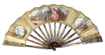 Lot 47 - The Toy Seller: An Unusual 18th Century Fan, with a tortoiseshell monture, the upper guards heavily