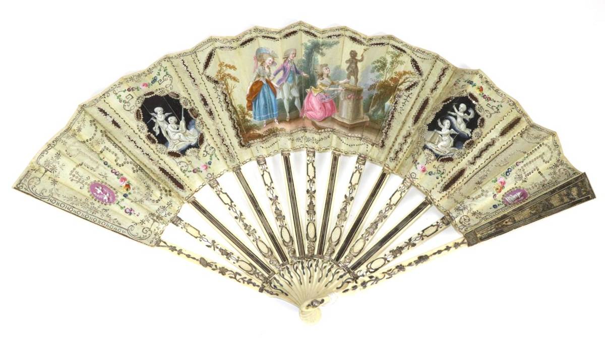 Lot 48 - Hommage to Cupid: A Mid to Late 18th Century Ivory Fan, the monture carved and pierced, gilded...