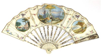 Lot 51 - A Mid to Late 18th Century Ivory Fan, possibly Dutch, the slender sticks gently silvered and...