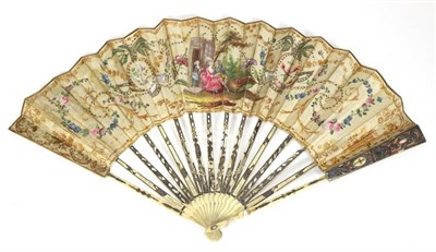 Lot 54 - The Eavesdropper: A Mid to Late 18th Century Ivory Fan, the monture gilded and silvered, carved and