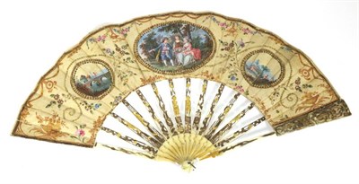 Lot 63 - The Question: An 18th Century Ivory Fan, with silvered and gilded ivory sticks, the guards...