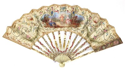 Lot 65 - A Mid to Late 18th Century Ivory Fan, the monture carved and pierced, silvered and gilded.  The...