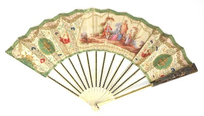 Lot 71 - Tea in the Garden: A Mid to Late 18th Century Ivory Fan, the slim sticks simply carved and...