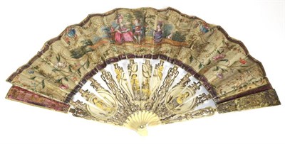 Lot 72 - The Dancing Lesson: A Mid to Late 18th Century Ivory Fan, with heavy monture, the sticks and guards