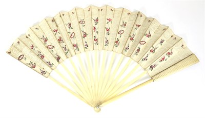 Lot 83 - A Circa 1760's Ivory Fan, with double paper leaf, mounted on very plain and simple sticks. The leaf