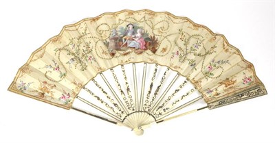 Lot 92 - The Altar of Love: A Mid-18th Century Ivory Fan, the slender gorge sticks silvered, gilded...