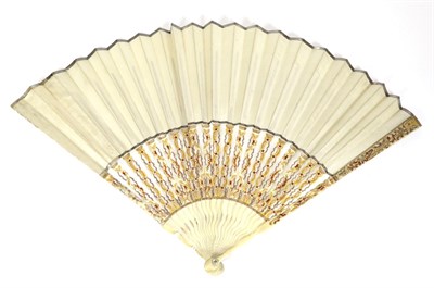 Lot 94 - A Slender Early 18th Century Ivory Fan, the monture carved and pierced and painted in a gingery...