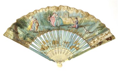 Lot 95 - An 18th Century Ivory Fan, the guards painted in a pale sea green, with chinoiserie detail in brown