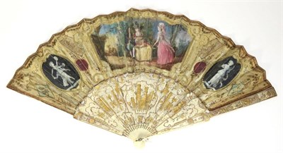 Lot 99 - The Casual Encounter: A Mid-18th Century Ivory Fan, the monture carved and pierced, silvered...