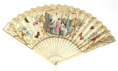 Lot 102 - The Bride: A Small and Slender 18th Century Carved and Pierced Ivory Fan, with a double paper leaf