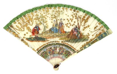 Lot 103 - A Slender Early 18th Century Ivory Brisé Fan, the guards carved, painted, and applied with...