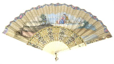Lot 104 - Two Continents: A Fine Mid-18th Century Ivory Fan, the carved and pierced monture also painted. The