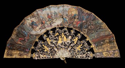Lot 108 - The Siege or Battle for Vienna: A Mid to Late 18th Century Ivory Fan, the monture highly decorated