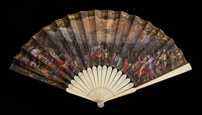 Lot 109 - An 18th Century Ivory Grand Tour/Topographical Fan, with relatively plain sticks, the gorge...