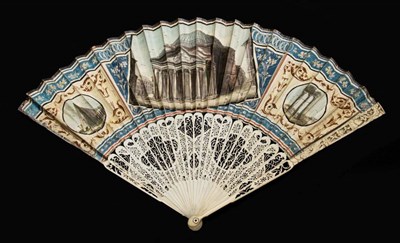 Lot 110 - A Grand Tour Fan, circa 1780, double skin leaf mounted on ivory, centrally depicting the...