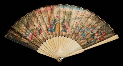 Lot 113 - Arrival of the Queen of Sheba: An Early 18th Century Ivory Fan, the sticks completely plain,...