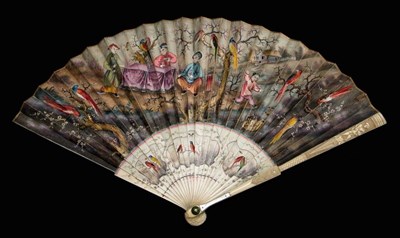 Lot 114 - An Unusual Early 18th Century Ivory Fan with Double Leaf, the leaf depicting Chinese people...