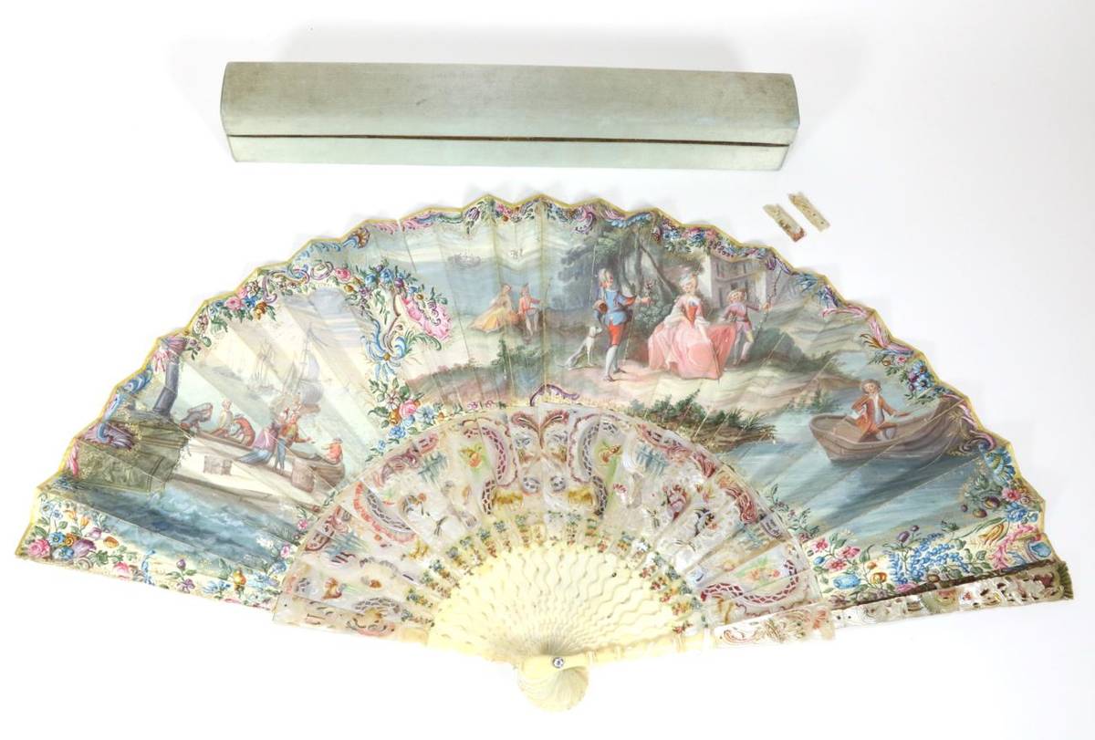 Lot 116 - Toil and Tenderness: A Very Unusual Mid-18th Century Fan, with mother-of-pearl laid over ivory...