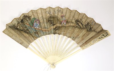 Lot 119 - A Mid-18th Century Ivory Fan, with pierced and carved monture. The wider upper guard section is...