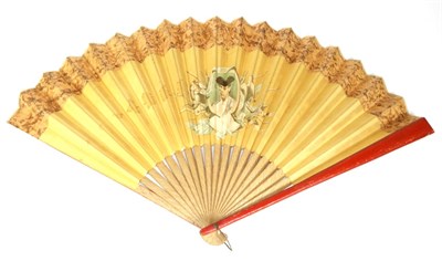 Lot 126 - A Late 19th Century Spanish Tourist Fan, plain wooden sticks to the gorge, the guards painted...