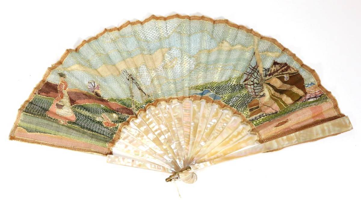 Lot 139 - A Highly Original 20th Century Colourful Handmade Bobbin and Needle Lace Fan Leaf, mounted on a...